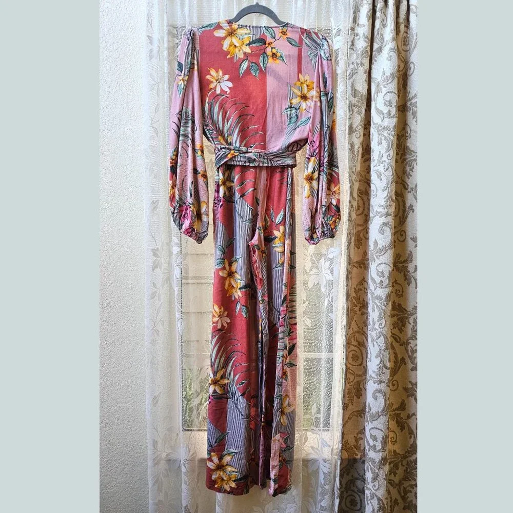 NWT Elegance’s Floral 2PC Matching Set Wrap Top Wide Leg Pants M “Patis”